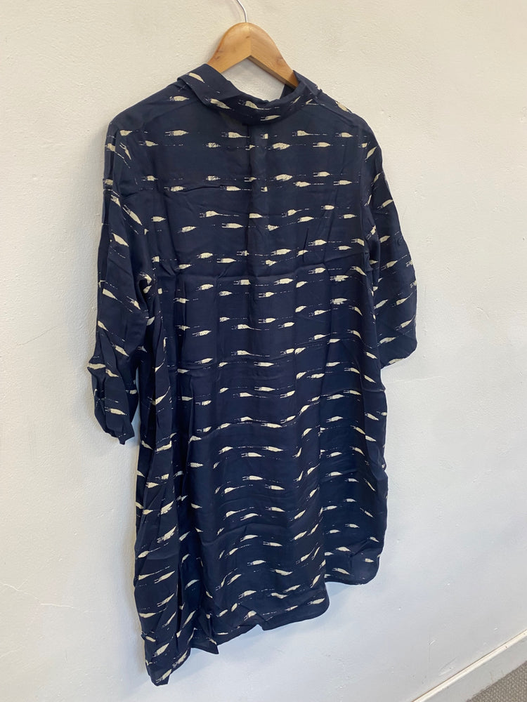 Fabulous Hobbs silk blend tunic Shirt Dress Uk14 Navy VG491