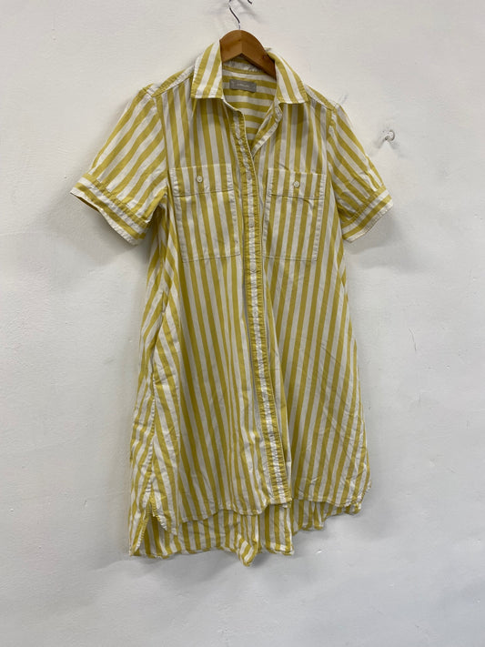 Fabulous Everlane Puff sleeve striped shirt Dress UkS Yellow White fit & flare MW492