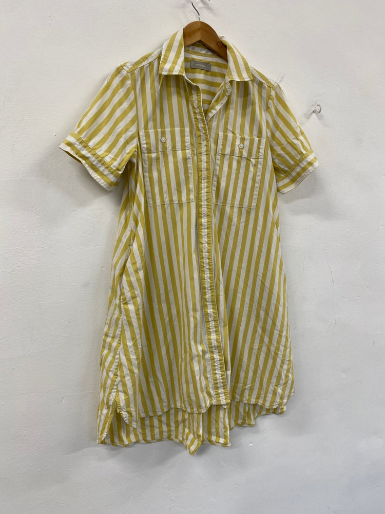 Fabulous Everlane Puff sleeve striped shirt Dress UkS Yellow White fit & flare MW492