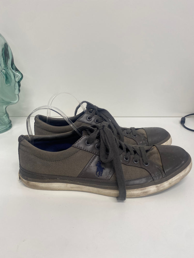 Fabulous Ralph Lauren Churston leather Canvas Sneakers Uk10 Brown VG491