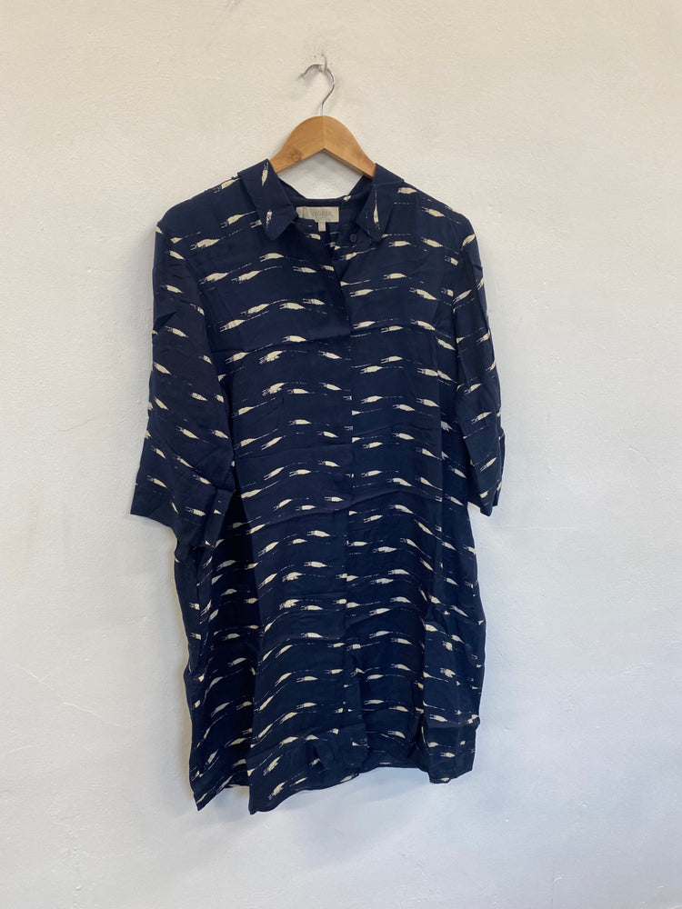 Fabulous Hobbs silk blend tunic Shirt Dress Uk14 Navy VG491