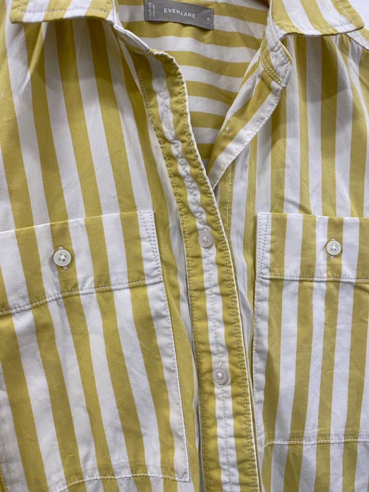 Fabulous Everlane Puff sleeve striped shirt Dress UkS Yellow White fit & flare MW492