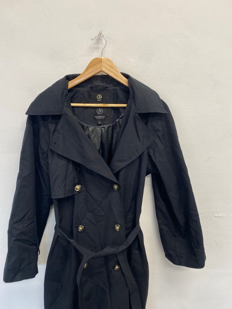 Fabulous Next Trench Coat UK 10 Black Mac rainproof SH493