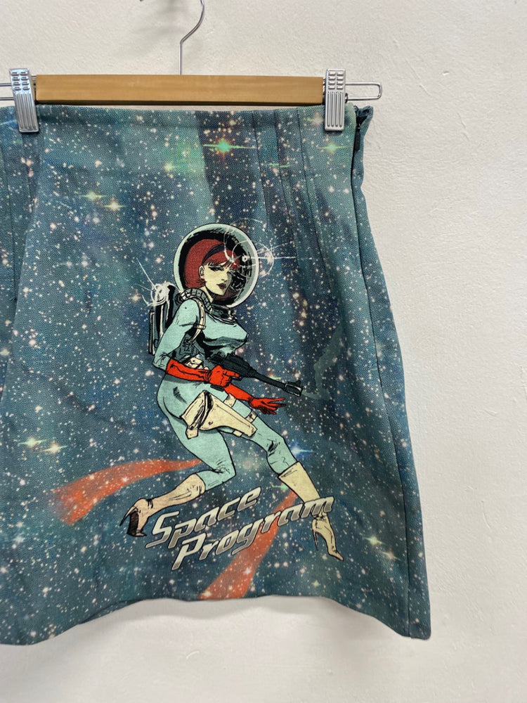 Fabulous PINKO rare space Mini Skirt Uk 6 Blue sparkle galactic BS001
