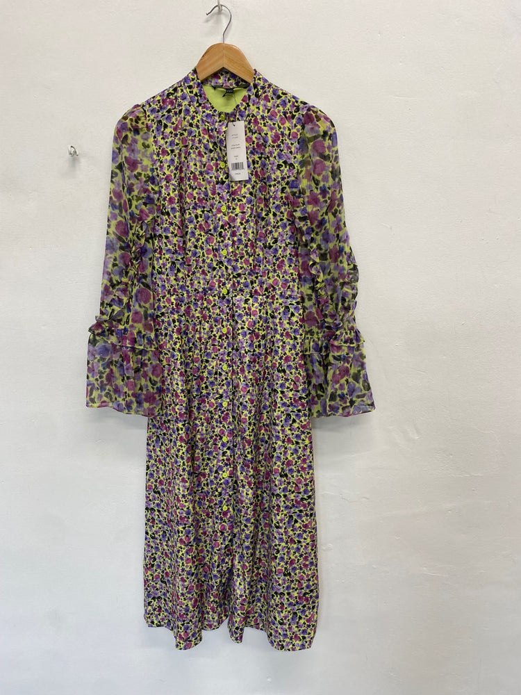 Fabulous French Connection Midi Dress Uk 8 Floral purple green new SH493