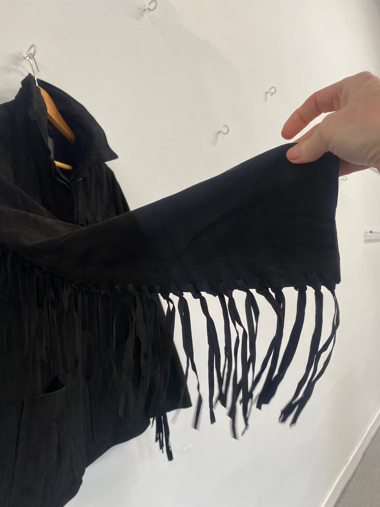 Fabulous Zara leather tassel western Jacket UkM Black SH493