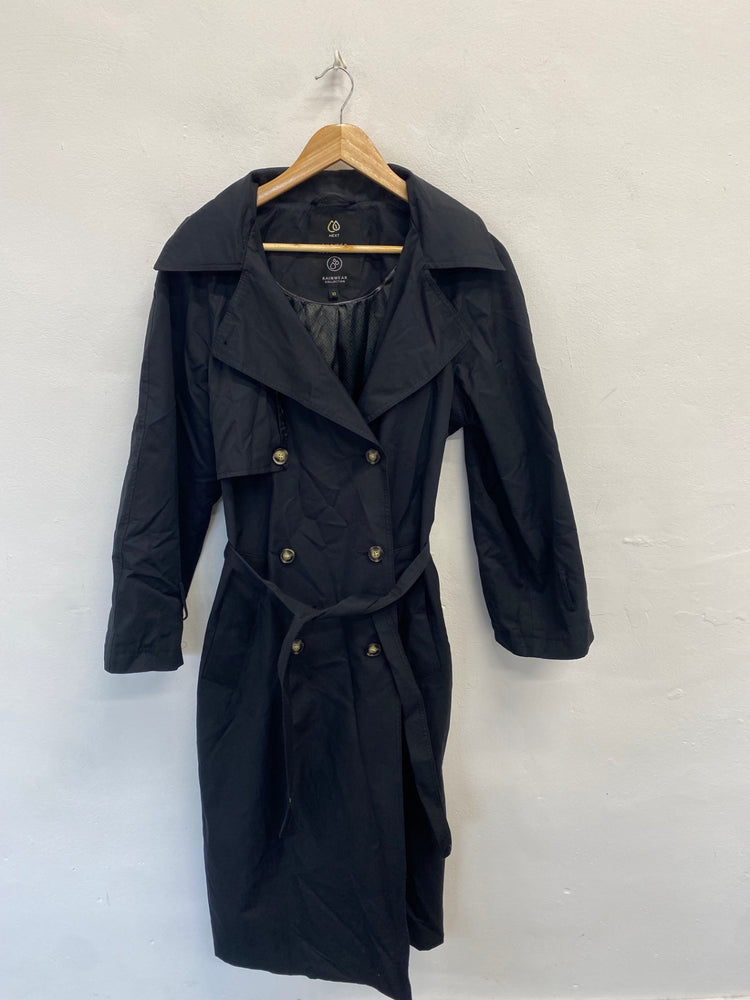Fabulous Next Trench Coat UK 10 Black Mac rainproof SH493