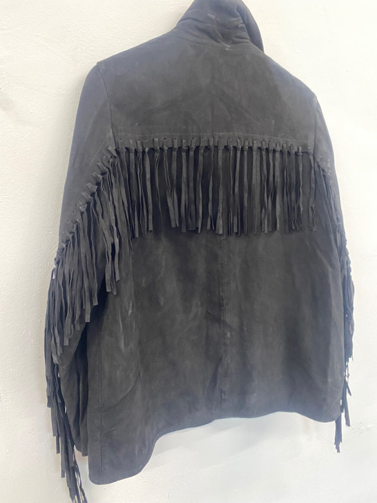 Fabulous Zara leather tassel western Jacket UkM Black SH493