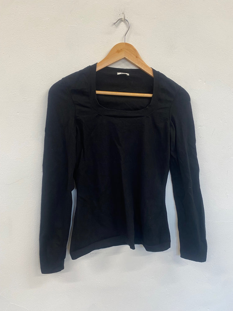 Fabulous Wolford Thelma square neck wool blend Sweater UKS Black SH493