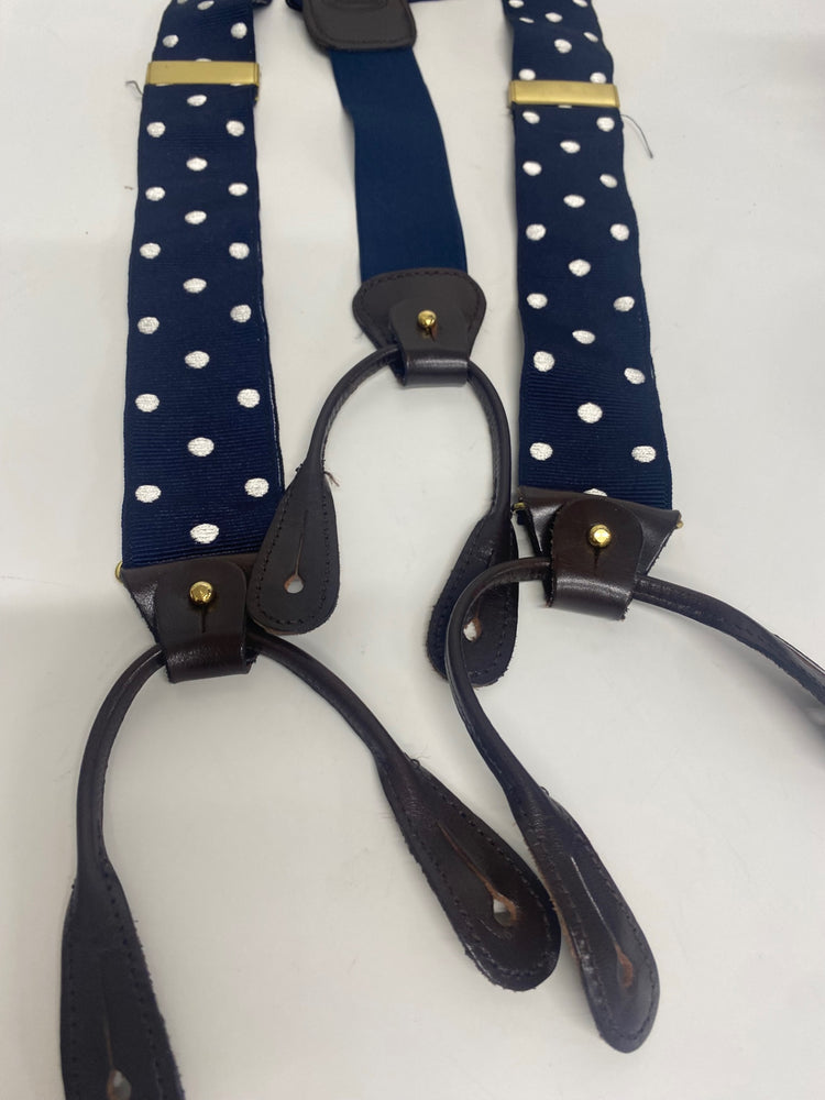 Fabulous Faconnable spotted leather button Braces One Size Navy SH493