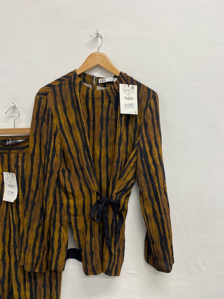 Fabulous Zara Co ord UK S Brown black abstract silk #2 SH493