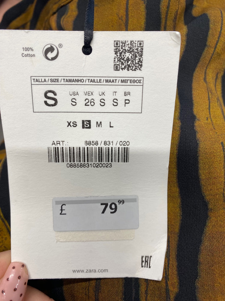 Fabulous Zara Co ord UK S Brown black abstract silk #2 SH493