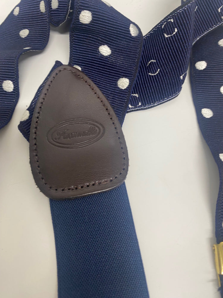 Fabulous Faconnable spotted leather button Braces One Size Navy SH493