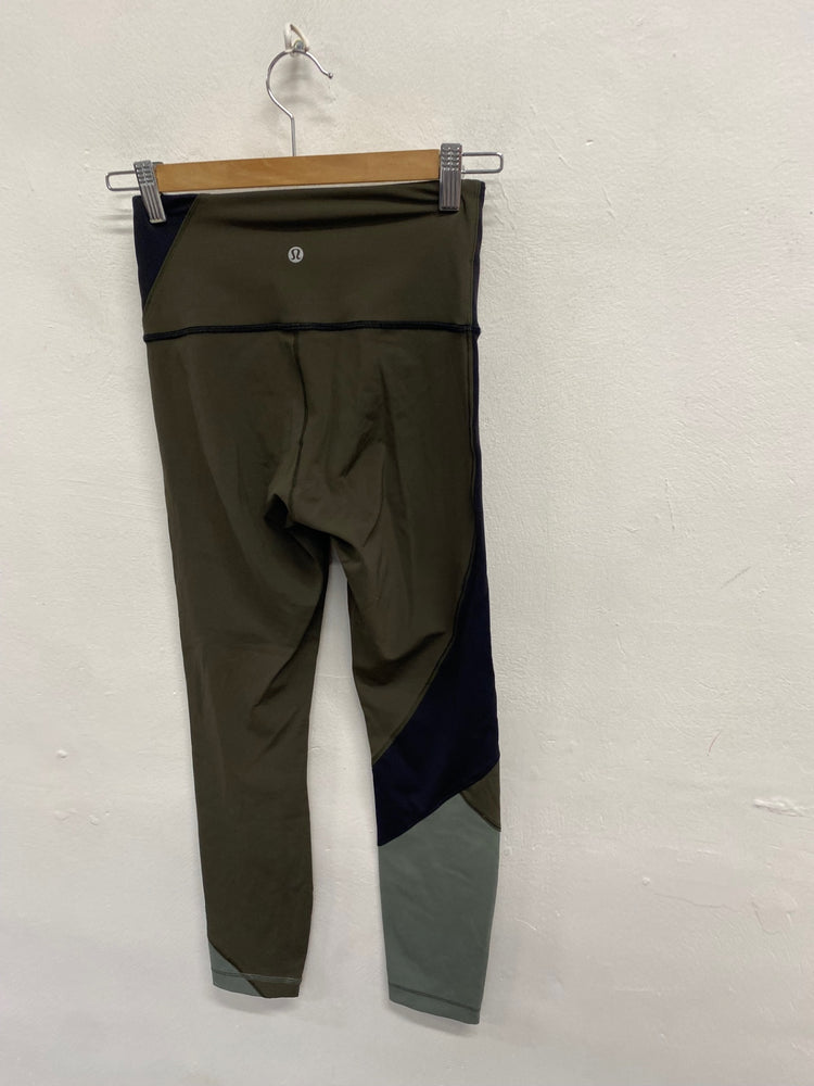 Fabulous Lululemon Leggings UK 8 Khaki black 7/8 SH493