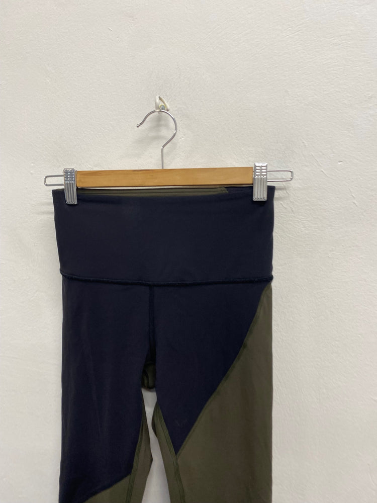 Fabulous Lululemon Leggings UK 8 Khaki black 7/8 SH493