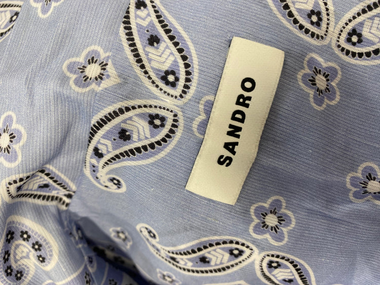 Fabulous SANDRO Shirt UK S Blue paisley linen SH493