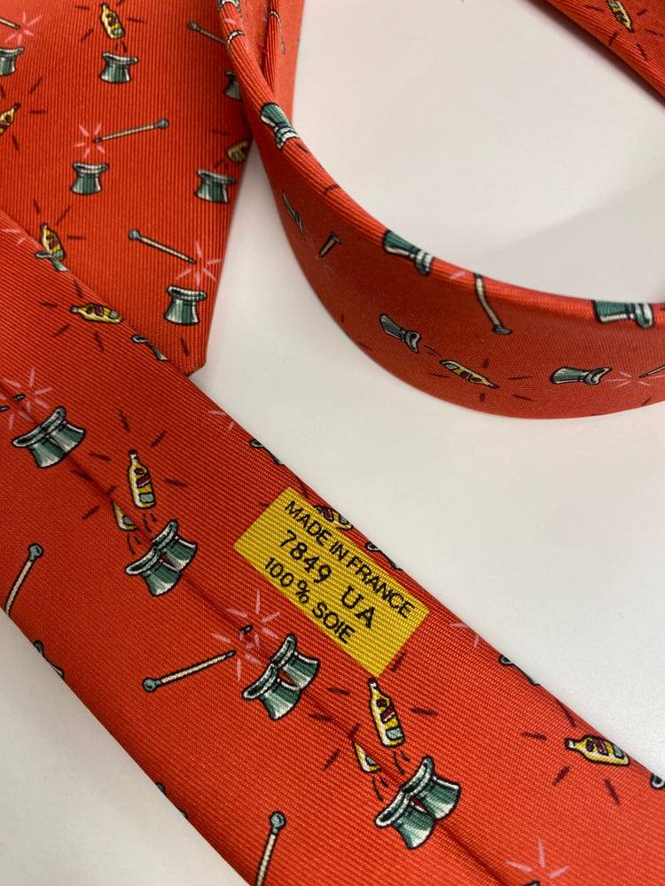 Fabulous Hermes limited edition Johnnie Walker Tie sunset orange pure silk SH493