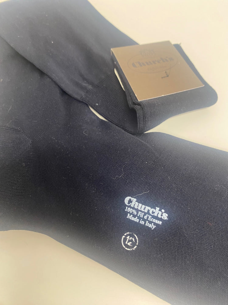 Fabulous Church's long cotton gentleman’s Socks UK12 Navy Fil d’Ecosse SH493