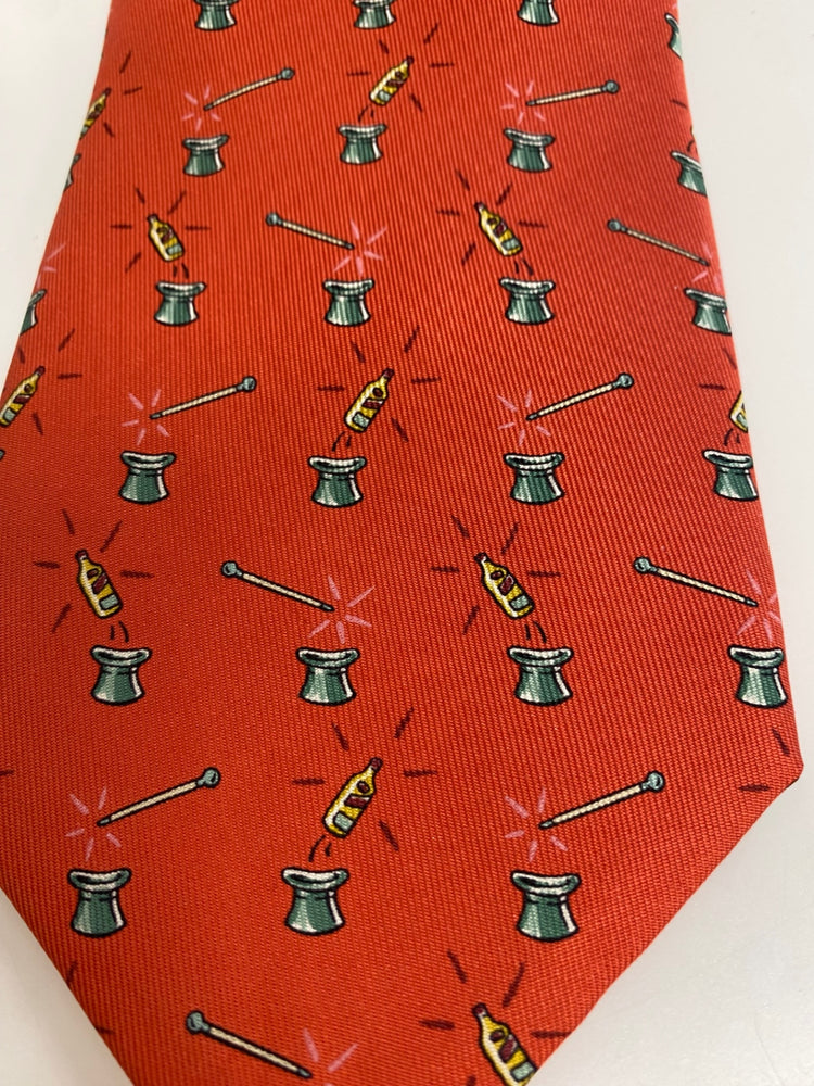 Fabulous Hermes limited edition Johnnie Walker Tie sunset orange pure silk SH493