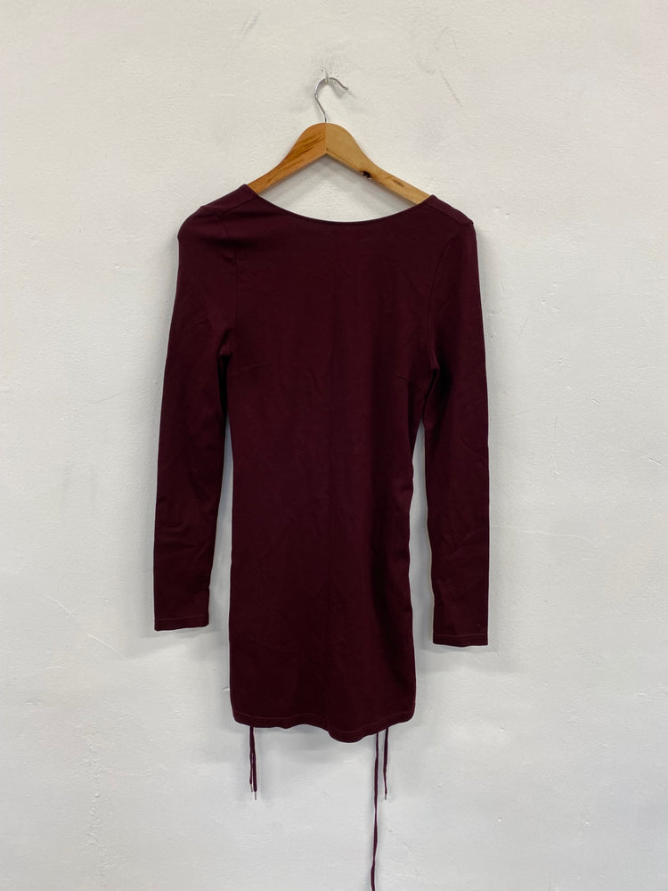 Fabulous Alexander Mcqueen lace up Bondage Dress UkS Burgundy NF494