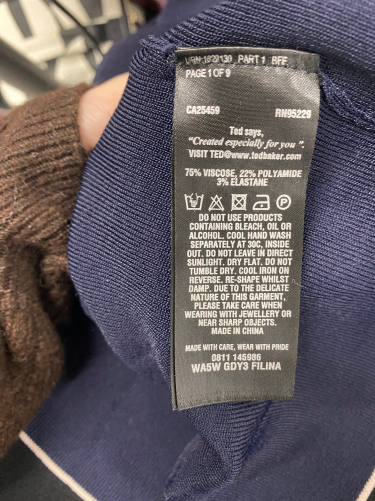 Fabulous Ted Baker Turtleneck Dress UK 8 Navy knit filina NF494