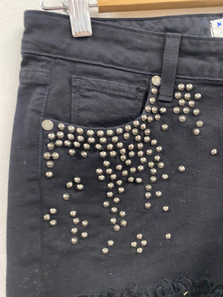 Fabulous Paige Black embellished denim Shorts UK8 Black AE001