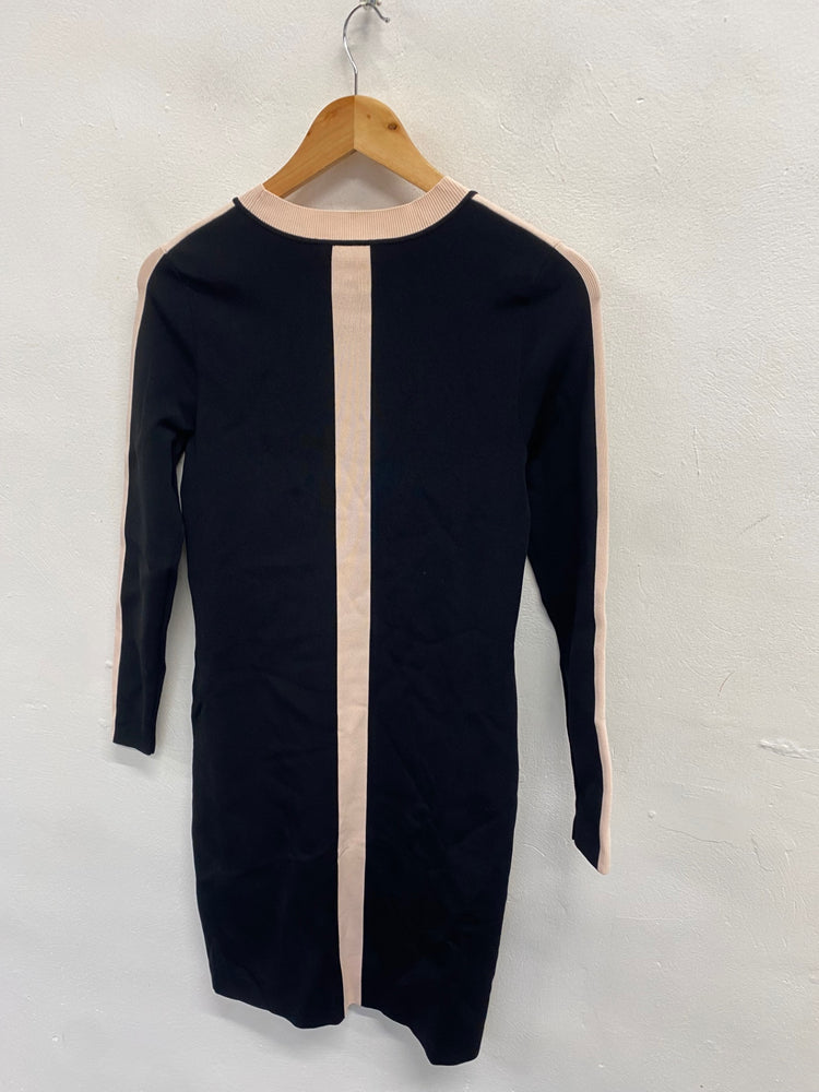 Fabulous Ted Baker Midi Dress palit UK 8 Black with pink NF494