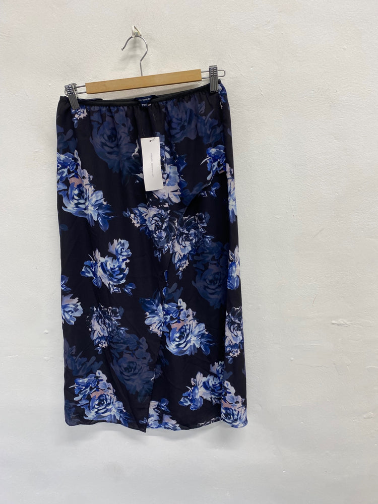 Fabulous French Connection Midi Skirt UK 8 Blue floral split hem NF494