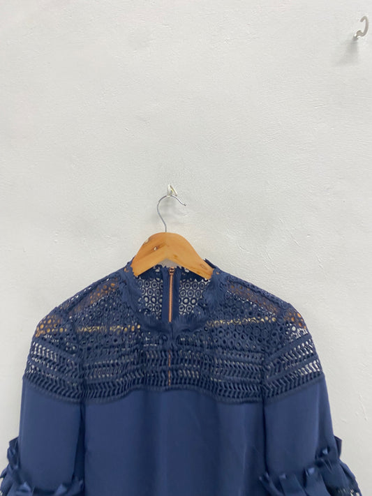 Fabulous Ted Baker Blouse UK 10 Navy blue Lace broderie NF494