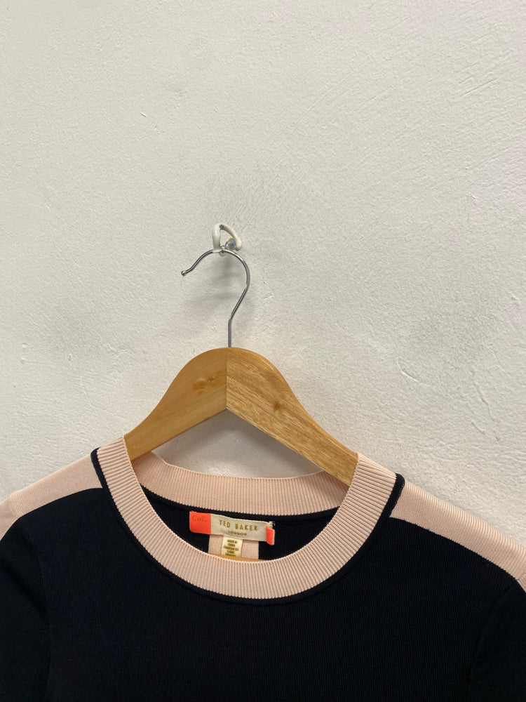 Fabulous Ted Baker Midi Dress palit UK 8 Black with pink NF494