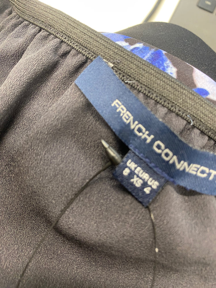 Fabulous French Connection Midi Skirt UK 8 Blue floral split hem NF494