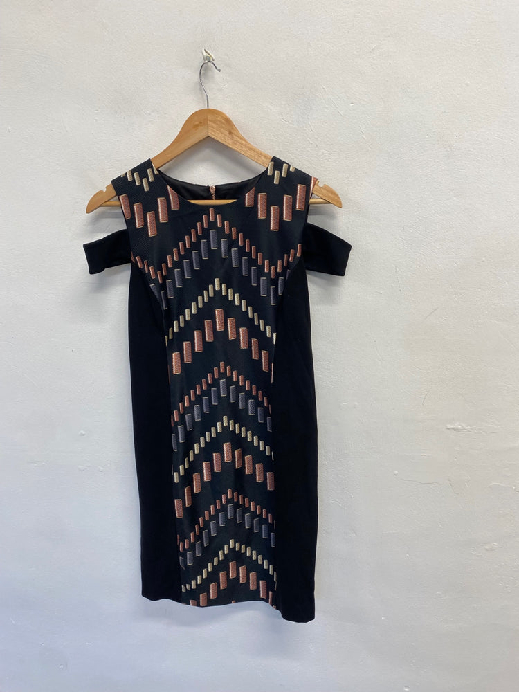Fabulous Ted Baker Midi Dress UK 10 Black brown pattern zyra cut out NF494