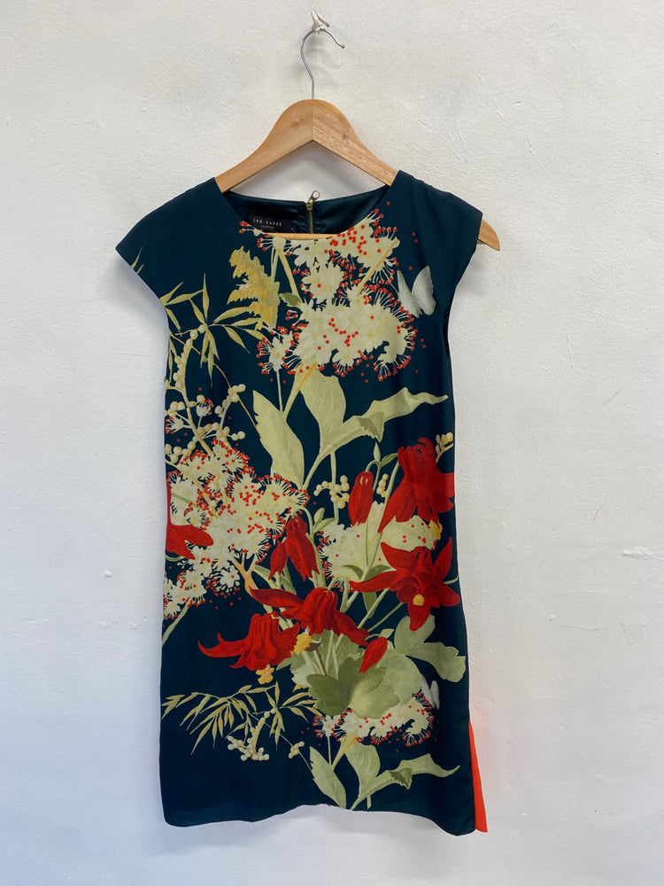 Fabulous Ted Baker Midi Dress UK 8 Dark green floral harleem NF494