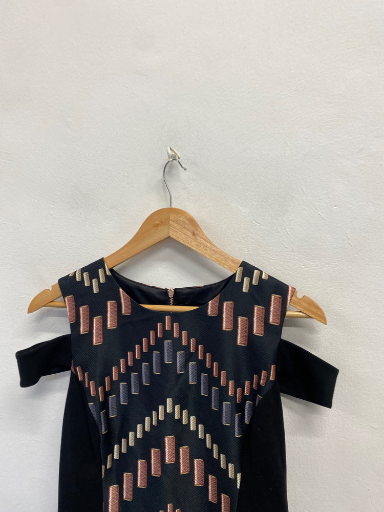 Fabulous Ted Baker Midi Dress UK 10 Black brown pattern zyra cut out NF494