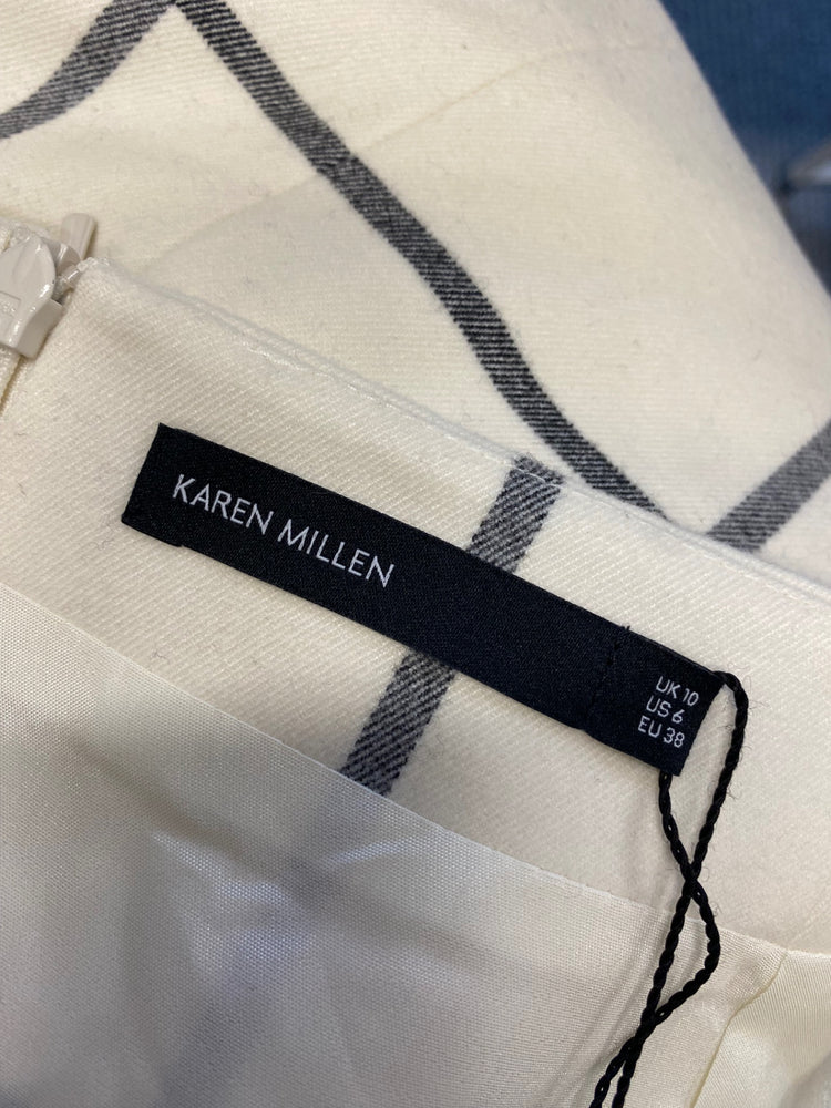 Fabulous Karen Millen Midi Skirt UK 10 Beige checked office NF494