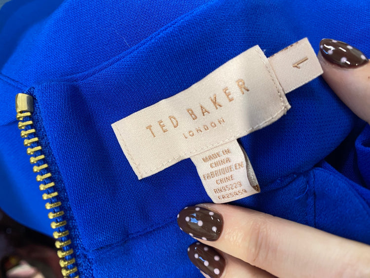 Fabulous Ted Baker torrii Mini dress UK 8 Blue halter neck smock NF494