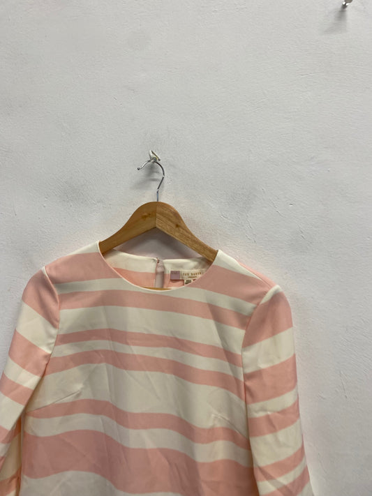 Fabulous Ted Baker Mini dress UK 10 Pink cream stripe floaty NF494