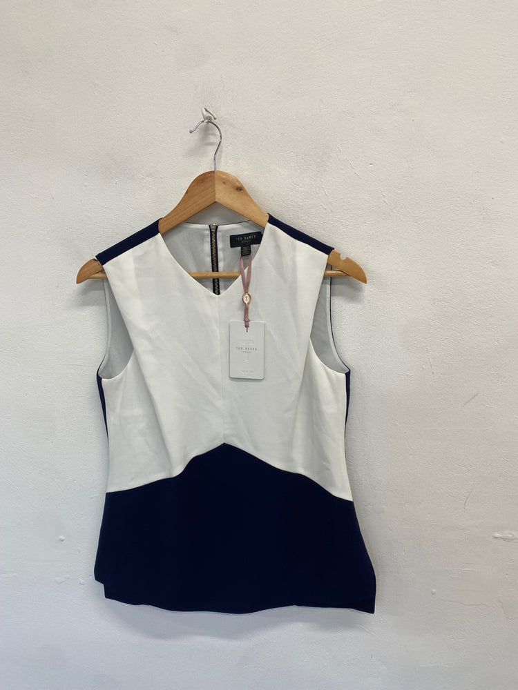 Fabulous Ted Baker Cami UK 10 White and Navy Blue new NF494