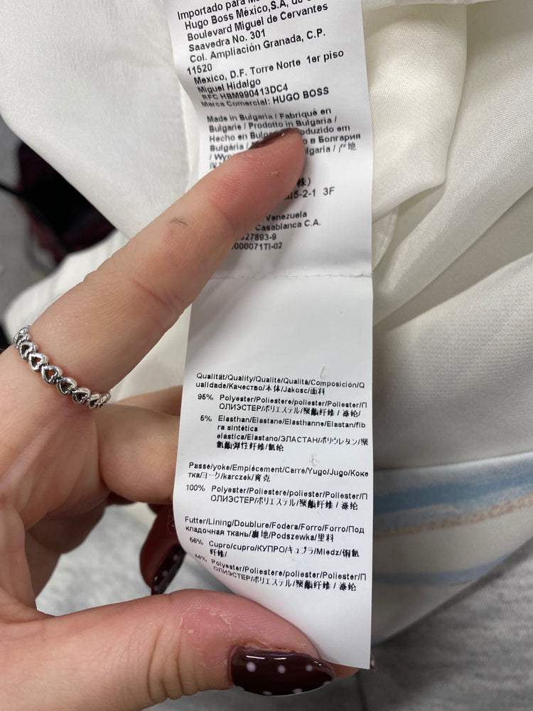 Fabulous Hugo Boss Mini dress UK 10 Blue beige stripe office NF494