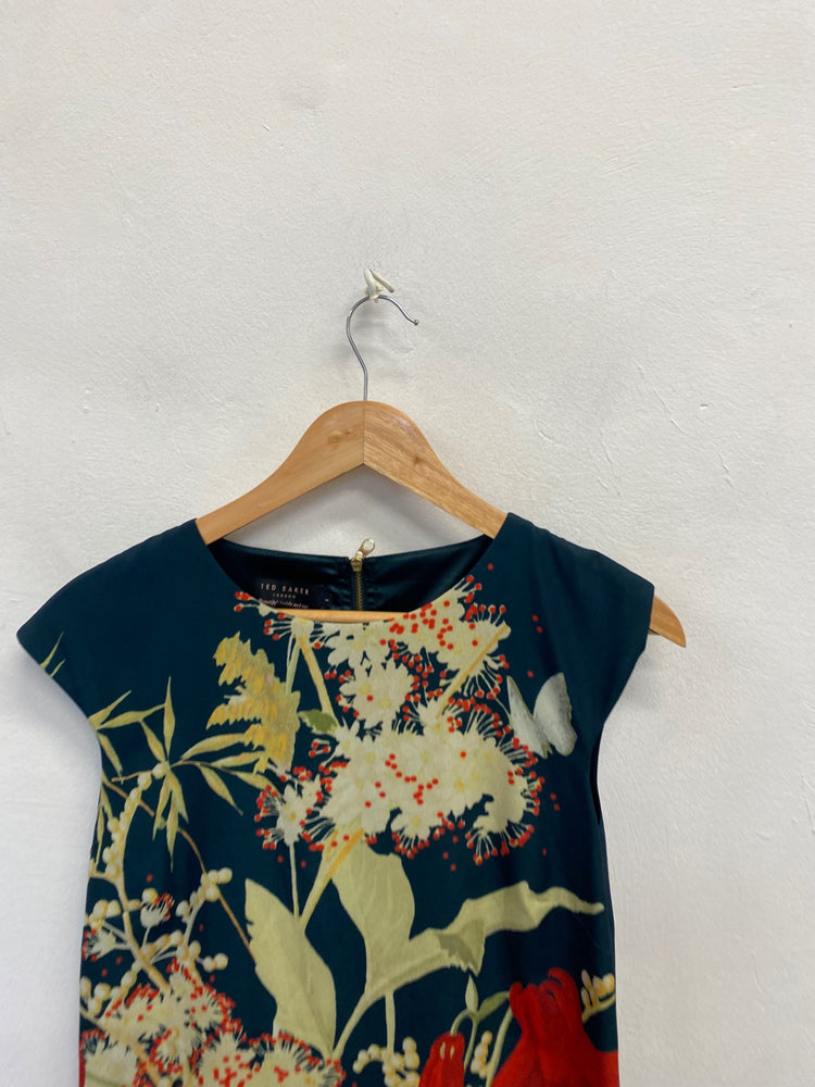 Fabulous Ted Baker Midi Dress UK 8 Dark green floral harleem NF494