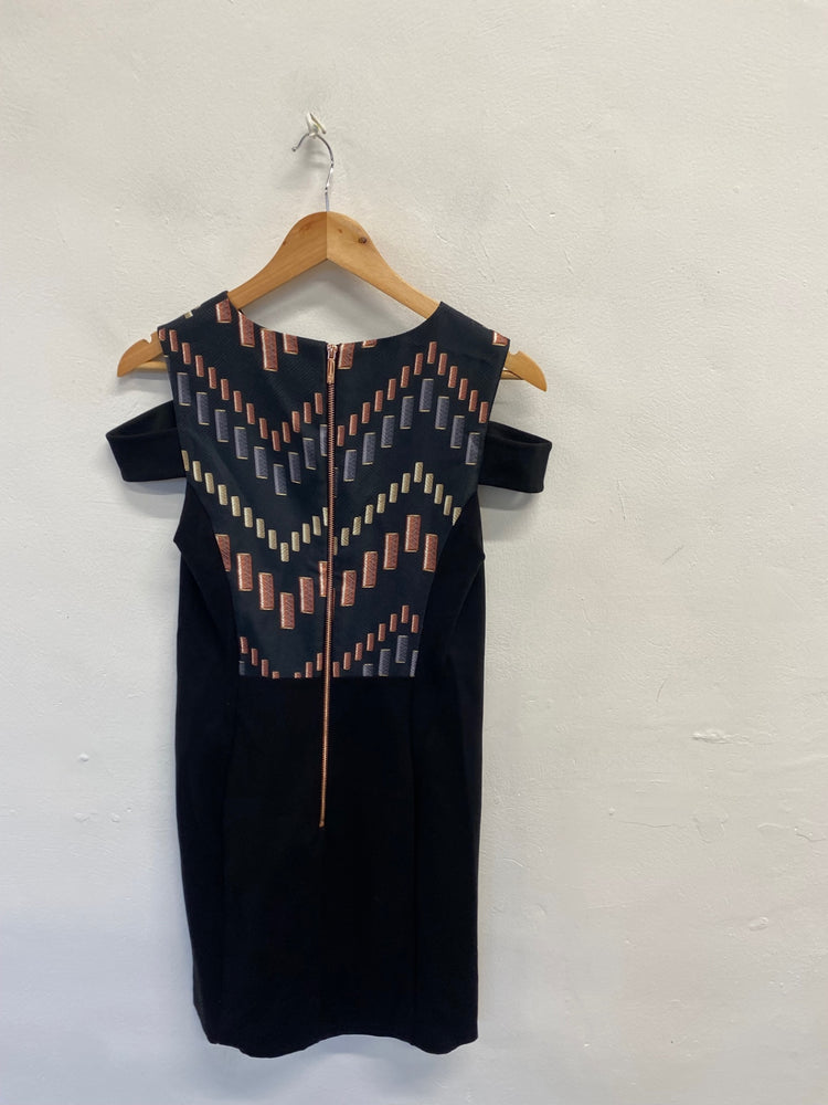 Fabulous Ted Baker Midi Dress UK 10 Black brown pattern zyra cut out NF494
