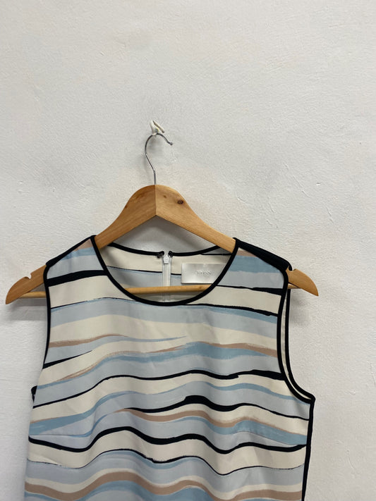Fabulous Hugo Boss Mini dress UK 10 Blue beige stripe office NF494