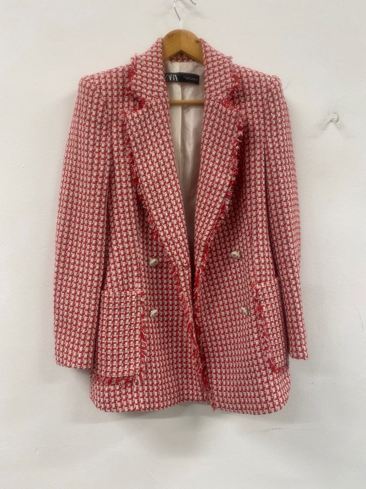 Fabulous Zara boucle double breasted Blazer UKS Red & White RG020