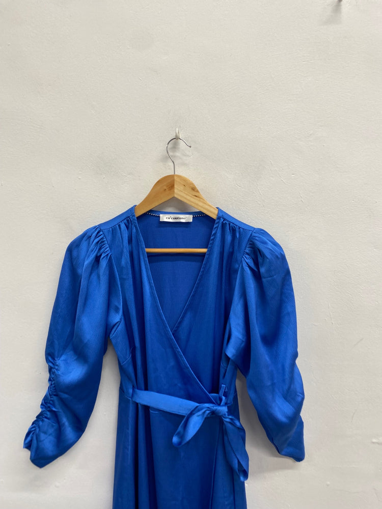 Fabulous co' couture Midi Dress UK 8 Blue party wrap RG020