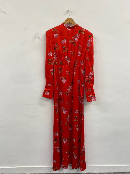 Fabulous Magda Butrym gathered silk floral print Maxi Dress Uk10 Red RG020
