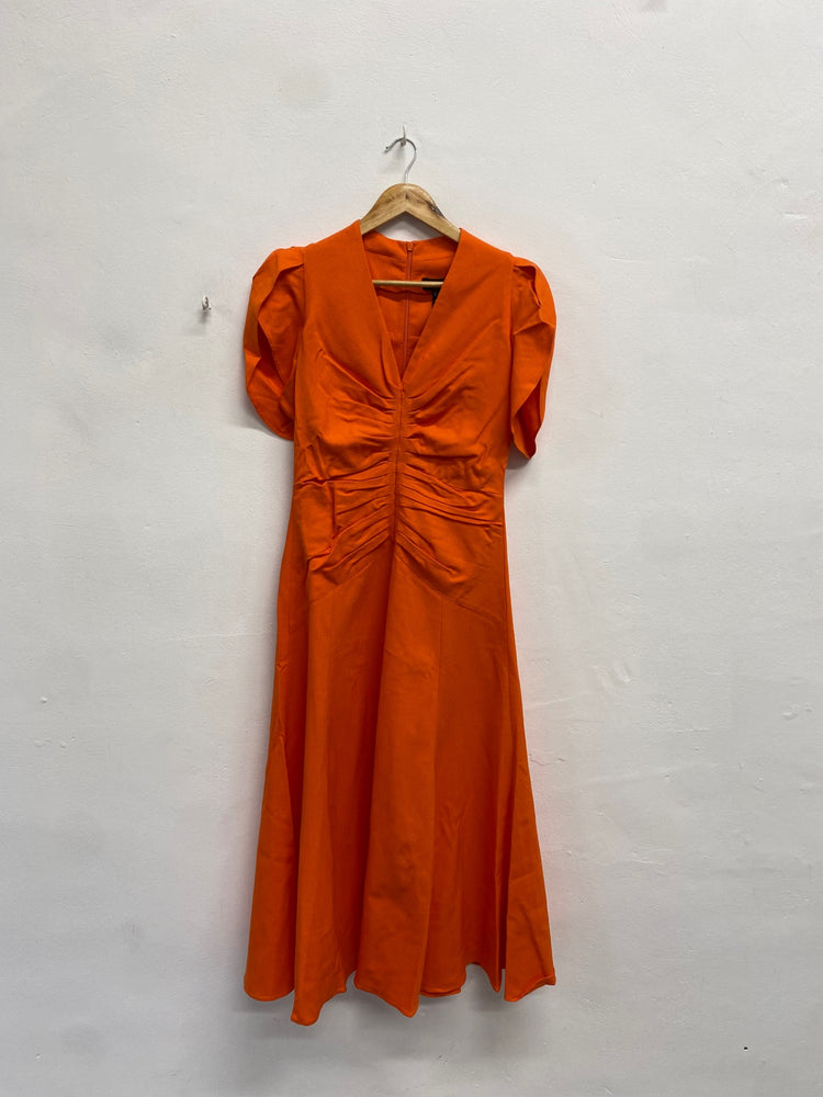 Fabulous Me + em Maxi Dress UK 12 Orange textured pleat RG020