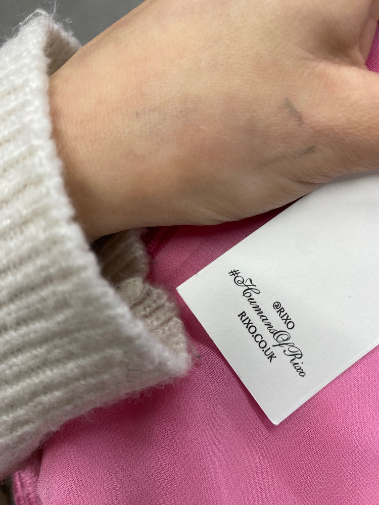 Fabulous Rixo Midi Dress UK 12 Pink black bow party RG020