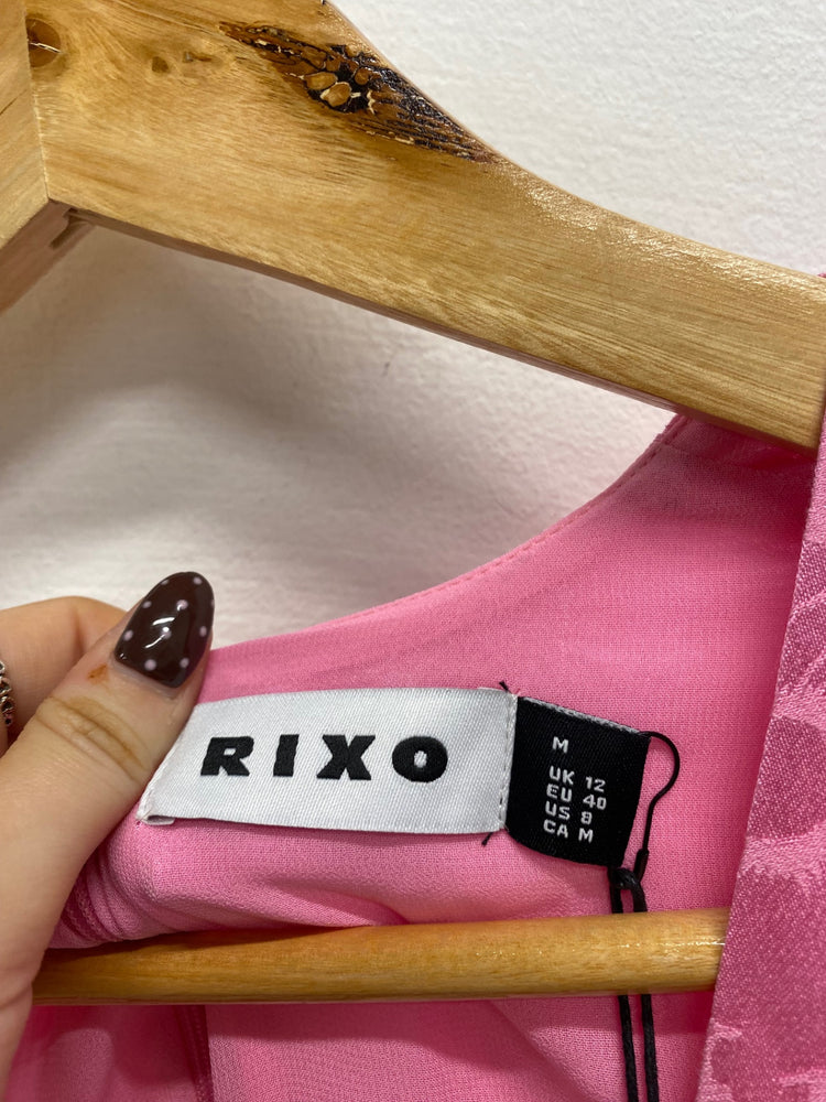 Fabulous Rixo Midi Dress UK 12 Pink black bow party RG020