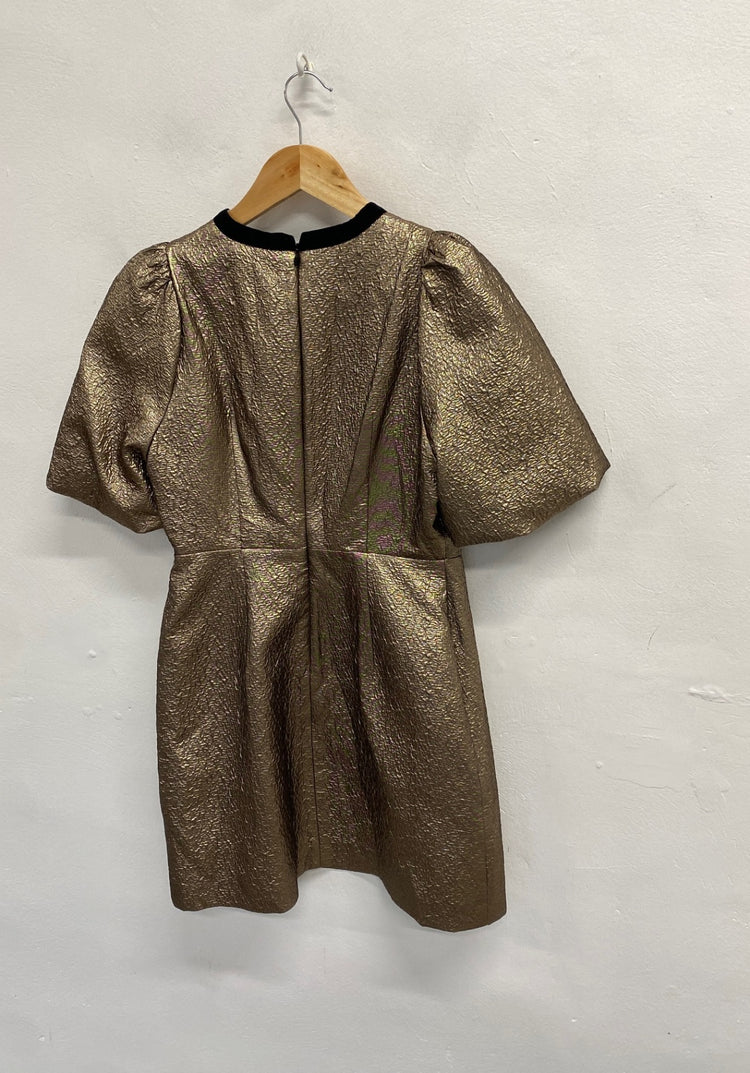 Fabulous Mint Velvet Mini dress UK 8 Gold bow detail metallic party RG020