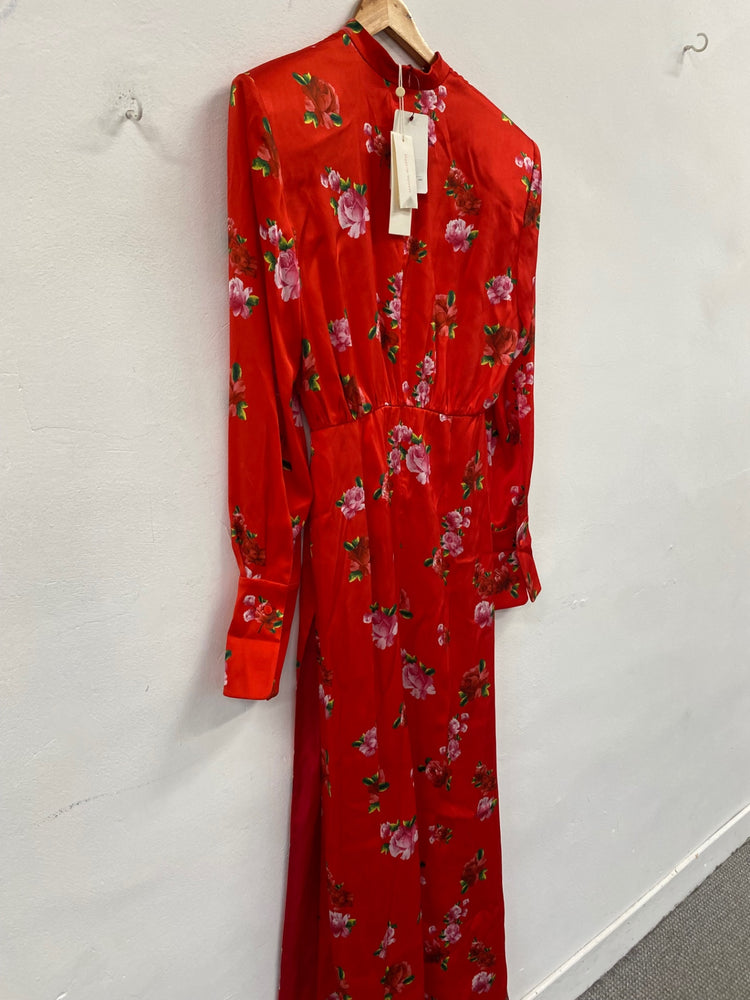 Fabulous Magda Butrym gathered silk floral print Maxi Dress Uk10 Red RG020